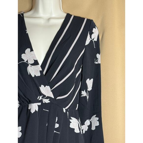 Slate & Willow Black Floral Combo Faux Wrap Dress 2 - Picture 9 of 10